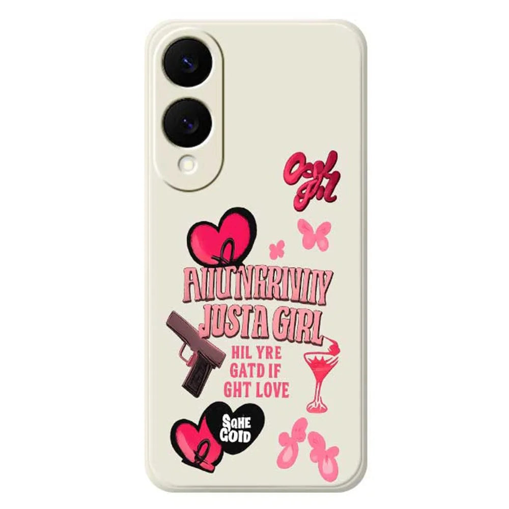 For Samsung Galaxy S25 Edge Case Pink Elements Pattern Printing Straight Edge TPU Phone Back Cover - Beige - 1