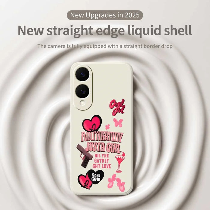 For Samsung Galaxy S25 Edge Case Pink Elements Pattern Printing Straight Edge TPU Phone Back Cover - Beige - 3