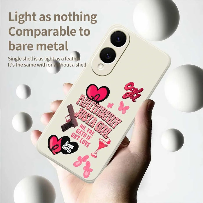 For Samsung Galaxy S25 Edge Case Pink Elements Pattern Printing Straight Edge TPU Phone Back Cover - Beige - 4