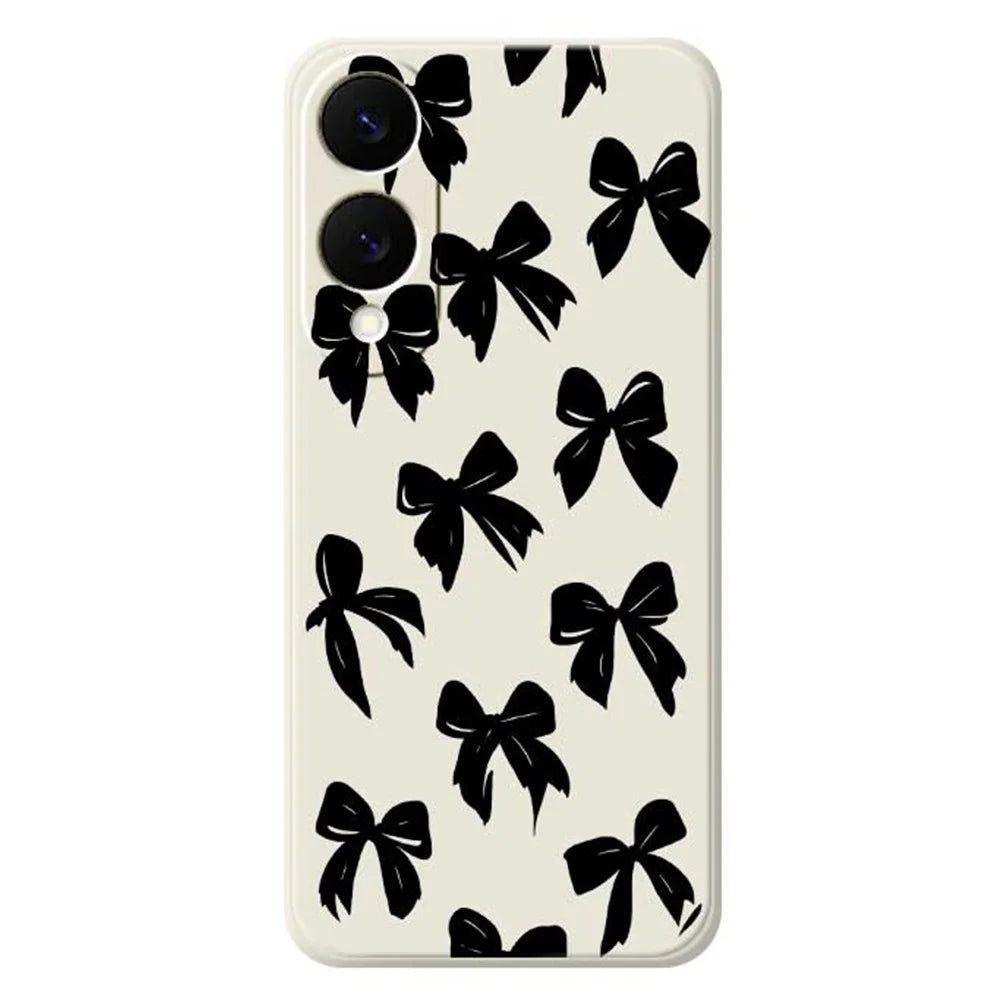For Samsung Galaxy S25 Edge Case Black Bow Pattern Printing Straight Edge TPU Phone Back Cover - Beige - 1