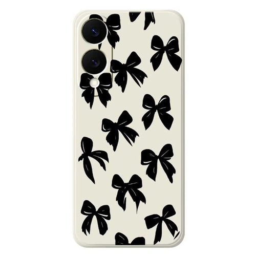 For Samsung Galaxy S25 Edge Case Black Bow Pattern Printing Straight Edge TPU Phone Back Cover - Beige - 1