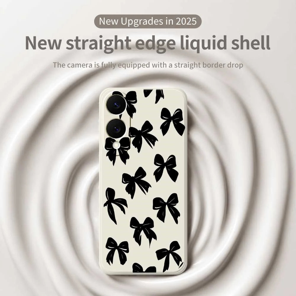 For Samsung Galaxy S25 Edge Case Black Bow Pattern Printing Straight Edge TPU Phone Back Cover - Beige - 3