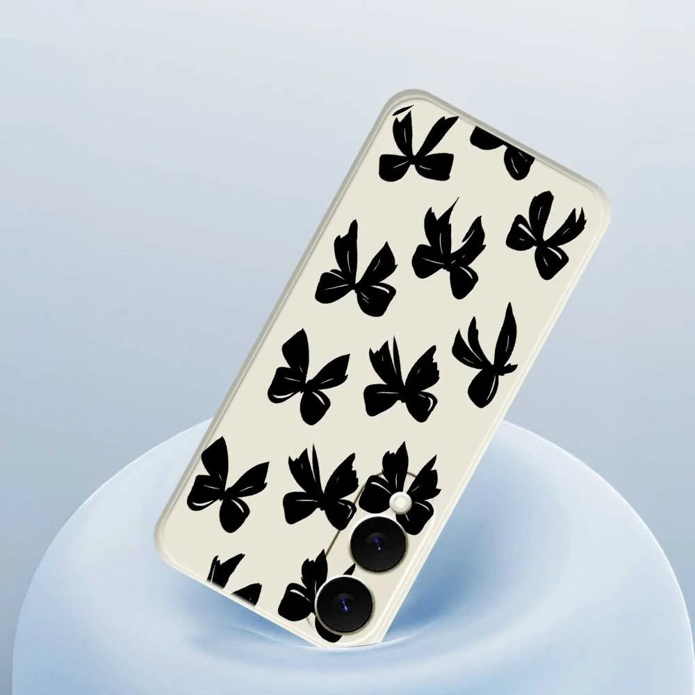 For Samsung Galaxy S25 Edge Case Black Bow Pattern Printing Straight Edge TPU Phone Back Cover - Beige - 5