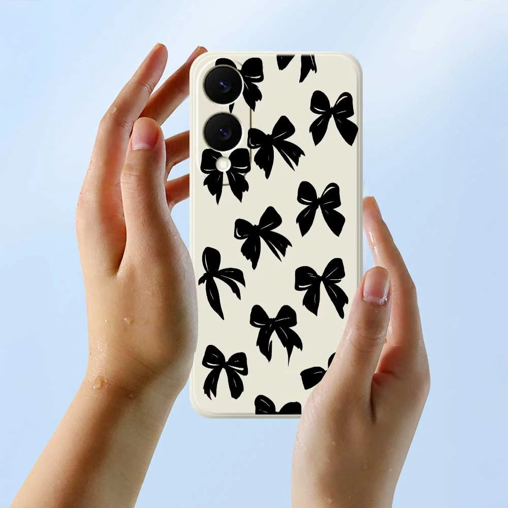 For Samsung Galaxy S25 Edge Case Black Bow Pattern Printing Straight Edge TPU Phone Back Cover - Beige - 6