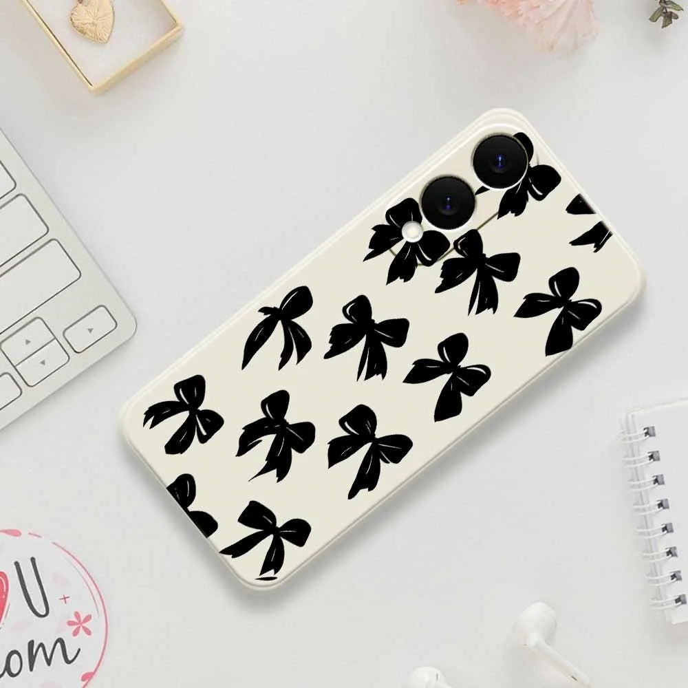 For Samsung Galaxy S25 Edge Case Black Bow Pattern Printing Straight Edge TPU Phone Back Cover - Beige - 7