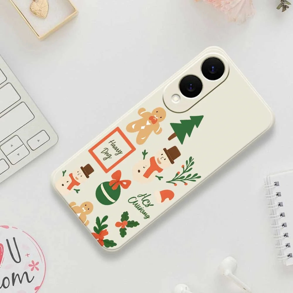 For Samsung Galaxy S25 Edge Case Christmas Snowman Pattern Printing Straight Edge TPU Phone Back Cover - Beige - 7