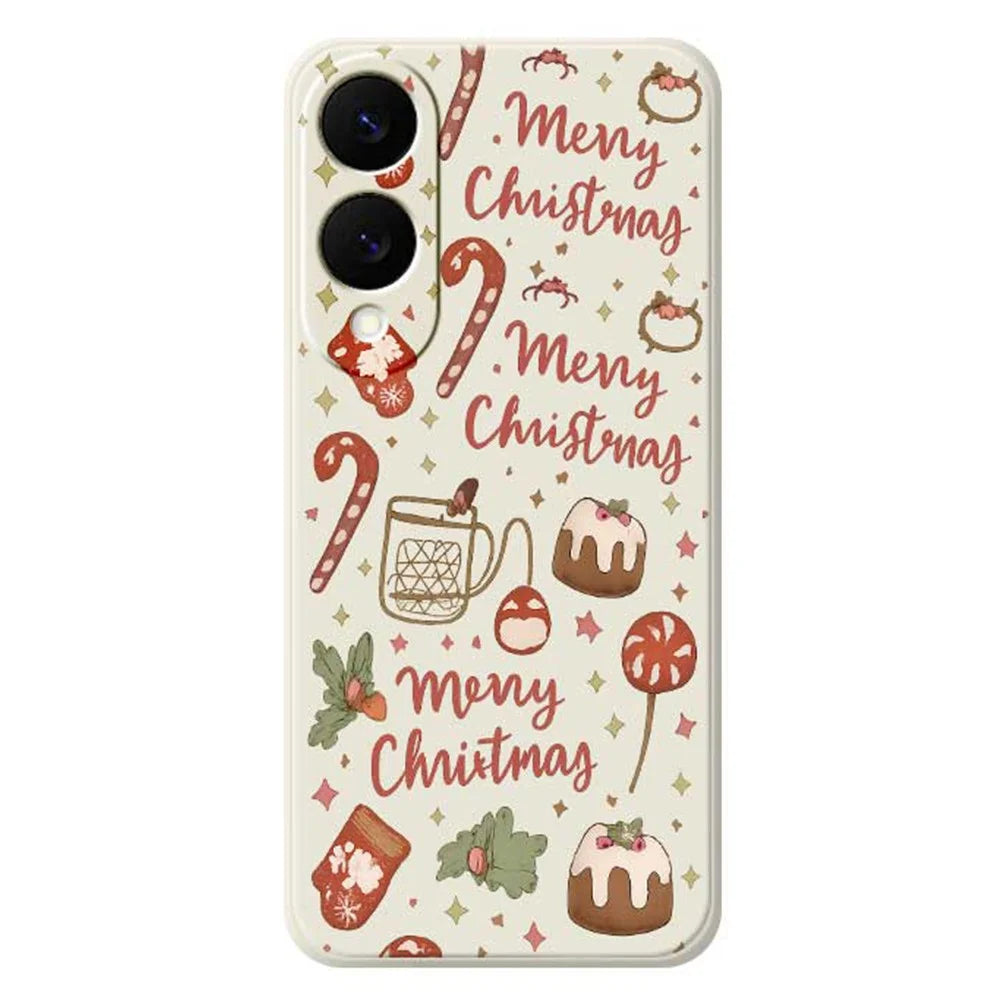 For Samsung Galaxy S25 Edge Case Merry Christmas Pattern Printing Straight Edge TPU Phone Back Cover - Beige - 1