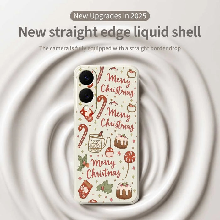 For Samsung Galaxy S25 Edge Case Merry Christmas Pattern Printing Straight Edge TPU Phone Back Cover - Beige - 3