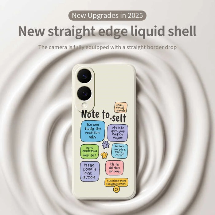 For Samsung Galaxy S25 Edge Case Colored Sticky Notes Pattern Printing Straight Edge TPU Phone Back Cover - Beige - 3