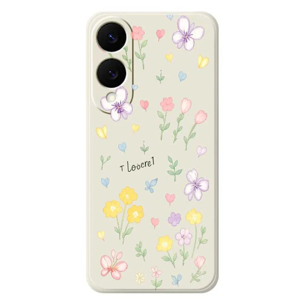 For Samsung Galaxy S25 Edge Case Small Flowers Pattern Printing Straight Edge TPU Phone Back Cover - Beige - 1