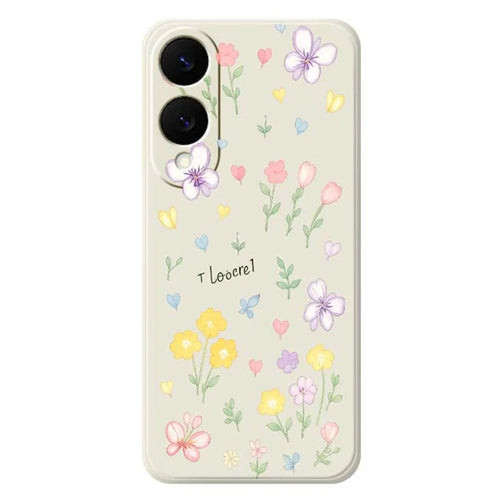 For Samsung Galaxy S25 Edge Case Small Flowers Pattern Printing Straight Edge TPU Phone Back Cover - Beige - 1
