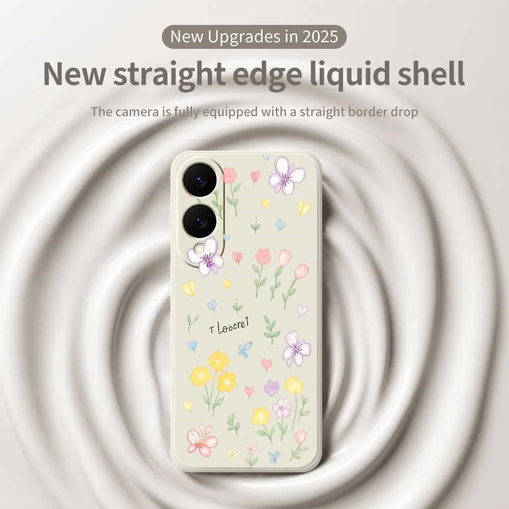 For Samsung Galaxy S25 Edge Case Small Flowers Pattern Printing Straight Edge TPU Phone Back Cover - Beige - 3