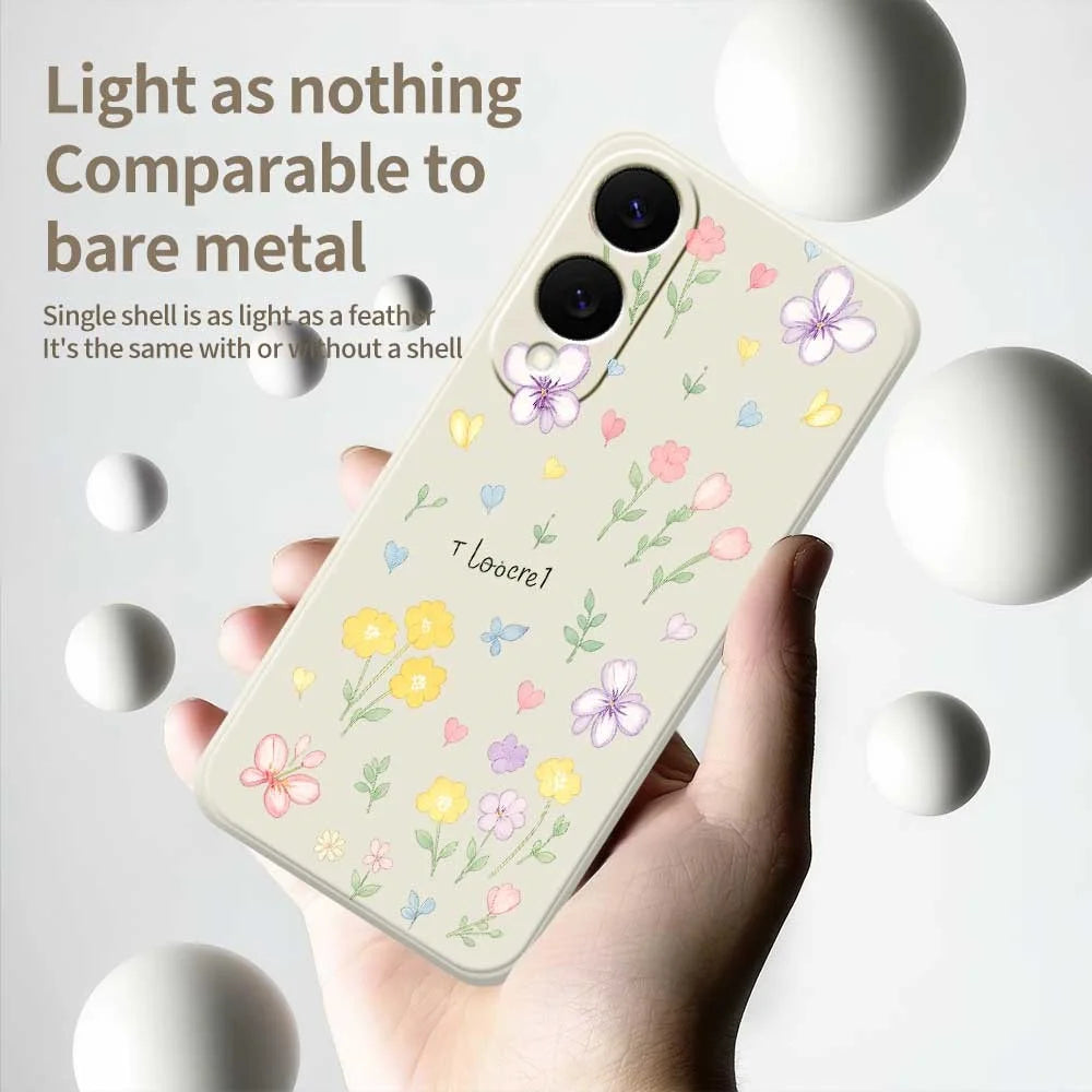 For Samsung Galaxy S25 Edge Case Small Flowers Pattern Printing Straight Edge TPU Phone Back Cover - Beige - 4