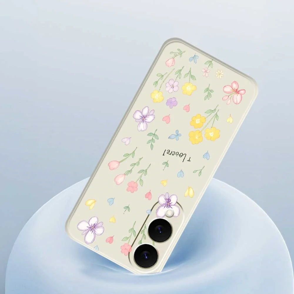 For Samsung Galaxy S25 Edge Case Small Flowers Pattern Printing Straight Edge TPU Phone Back Cover - Beige - 5