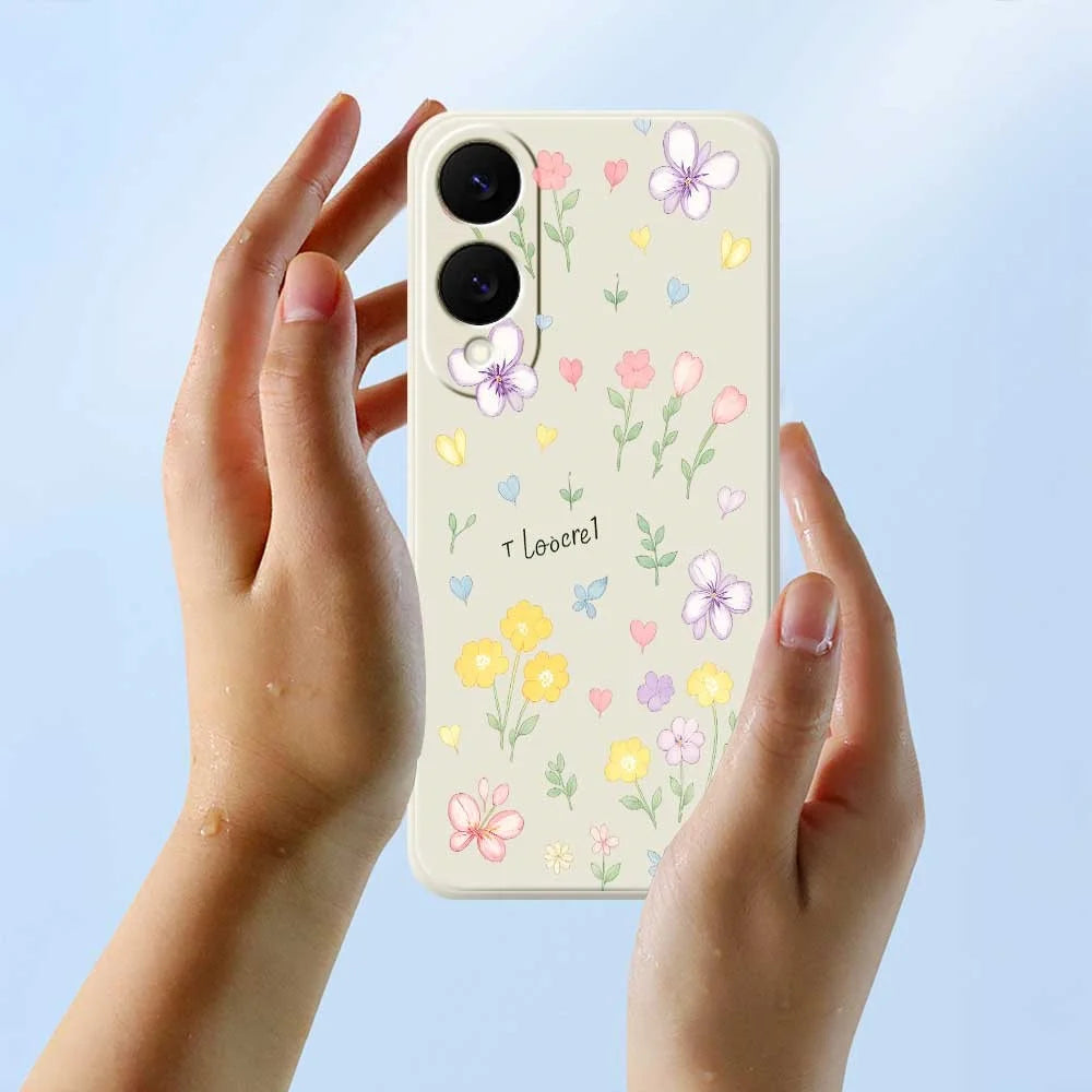 For Samsung Galaxy S25 Edge Case Small Flowers Pattern Printing Straight Edge TPU Phone Back Cover - Beige - 6