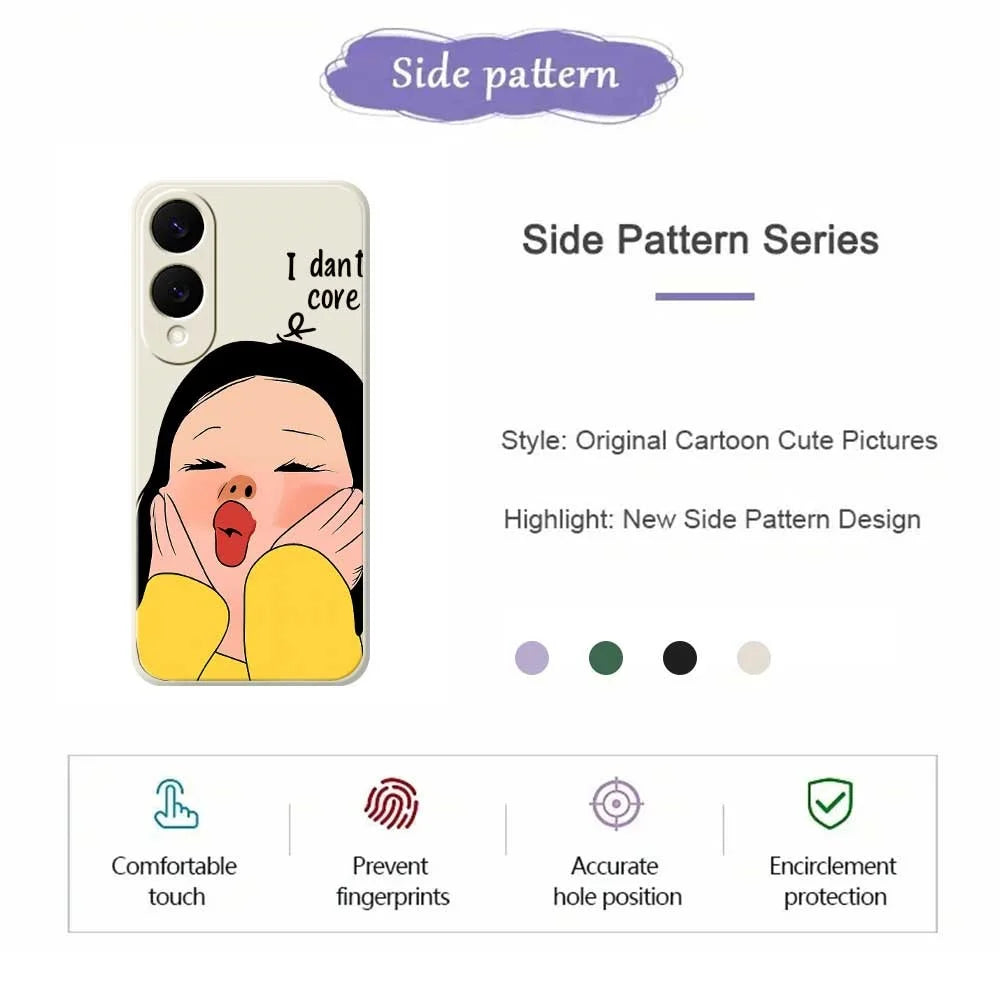 For Samsung Galaxy S25 Edge Case Girl Holding Face Pattern Printing Straight Edge TPU Phone Back Cover - Beige - 2