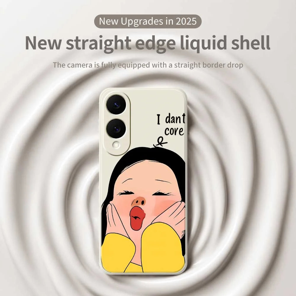For Samsung Galaxy S25 Edge Case Girl Holding Face Pattern Printing Straight Edge TPU Phone Back Cover - Beige - 3
