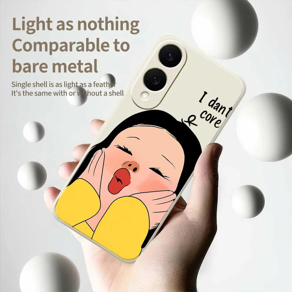 For Samsung Galaxy S25 Edge Case Girl Holding Face Pattern Printing Straight Edge TPU Phone Back Cover - Beige - 4