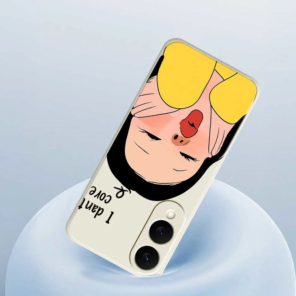 For Samsung Galaxy S25 Edge Case Girl Holding Face Pattern Printing Straight Edge TPU Phone Back Cover - Beige - 5