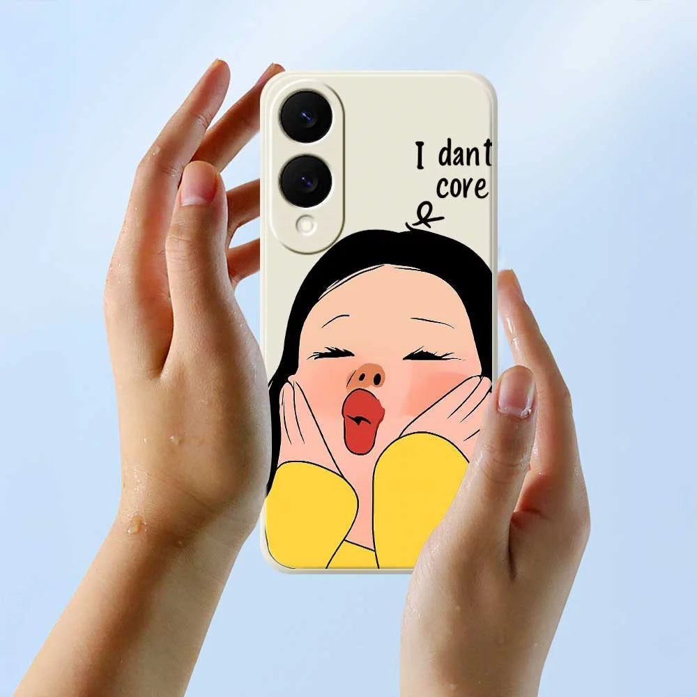 For Samsung Galaxy S25 Edge Case Girl Holding Face Pattern Printing Straight Edge TPU Phone Back Cover - Beige - 6