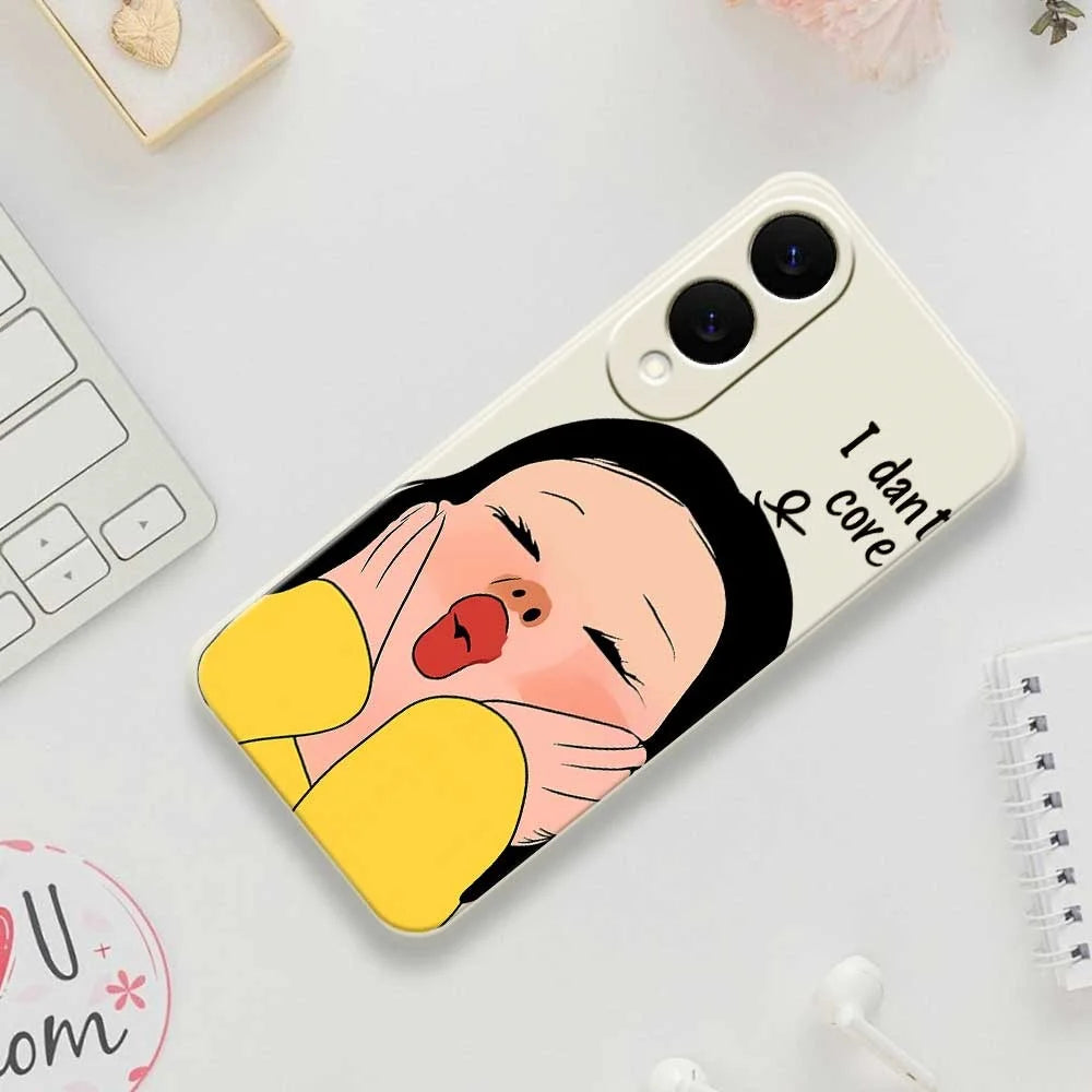 For Samsung Galaxy S25 Edge Case Girl Holding Face Pattern Printing Straight Edge TPU Phone Back Cover - Beige - 7