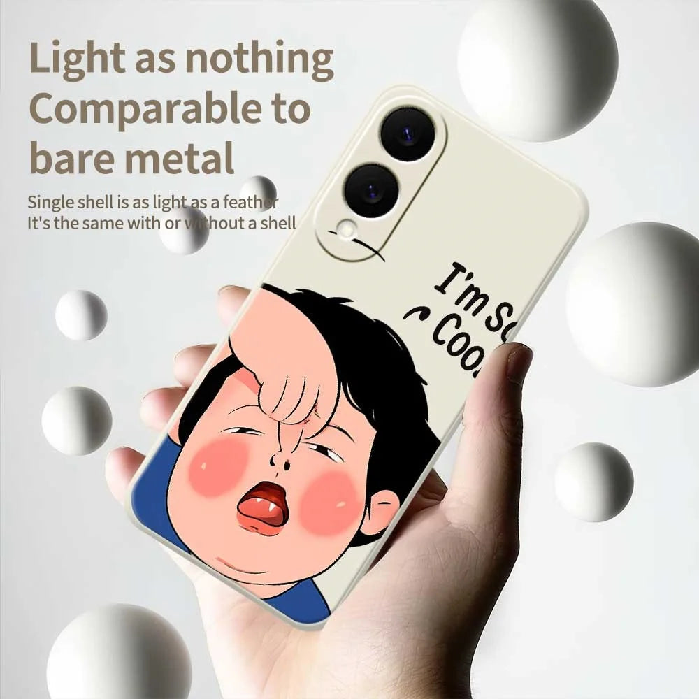 For Samsung Galaxy S25 Edge Case Make Faces Kid Pattern Printing Straight Edge TPU Phone Back Cover - Beige - 4
