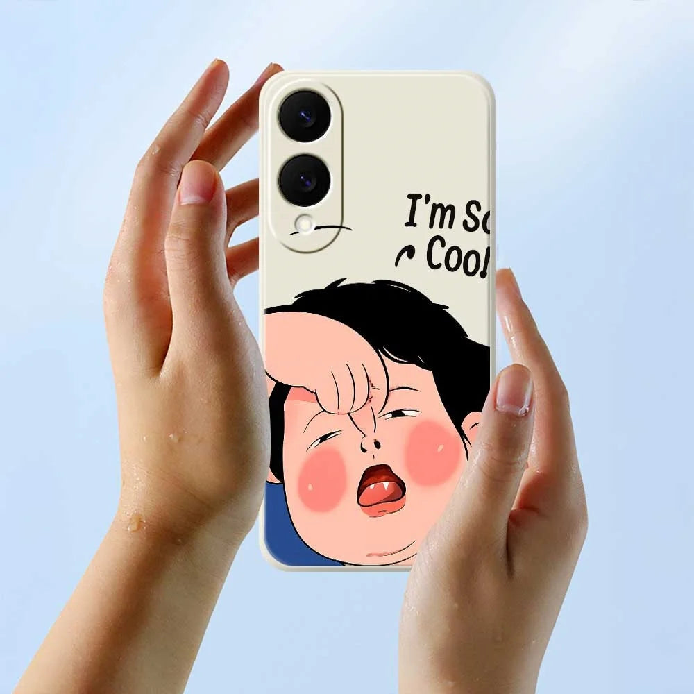 For Samsung Galaxy S25 Edge Case Make Faces Kid Pattern Printing Straight Edge TPU Phone Back Cover - Beige - 6