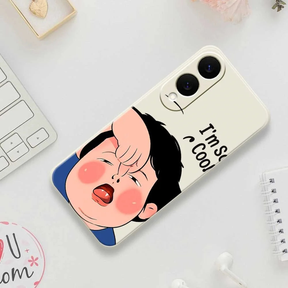 For Samsung Galaxy S25 Edge Case Make Faces Kid Pattern Printing Straight Edge TPU Phone Back Cover - Beige - 7