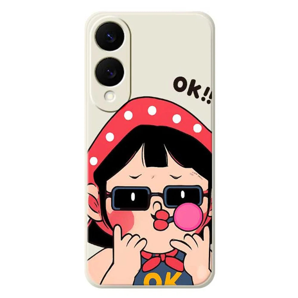 For Samsung Galaxy S25 Edge Case Cute Kid Pattern Printing Straight Edge TPU Phone Back Cover - Beige - 1