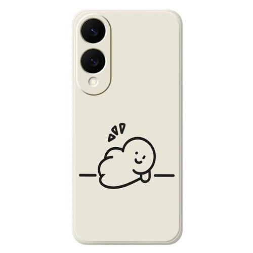 For Samsung Galaxy S25 Edge Case Stick Figure Pattern Printing Straight Edge TPU Phone Back Cover - Beige - 1