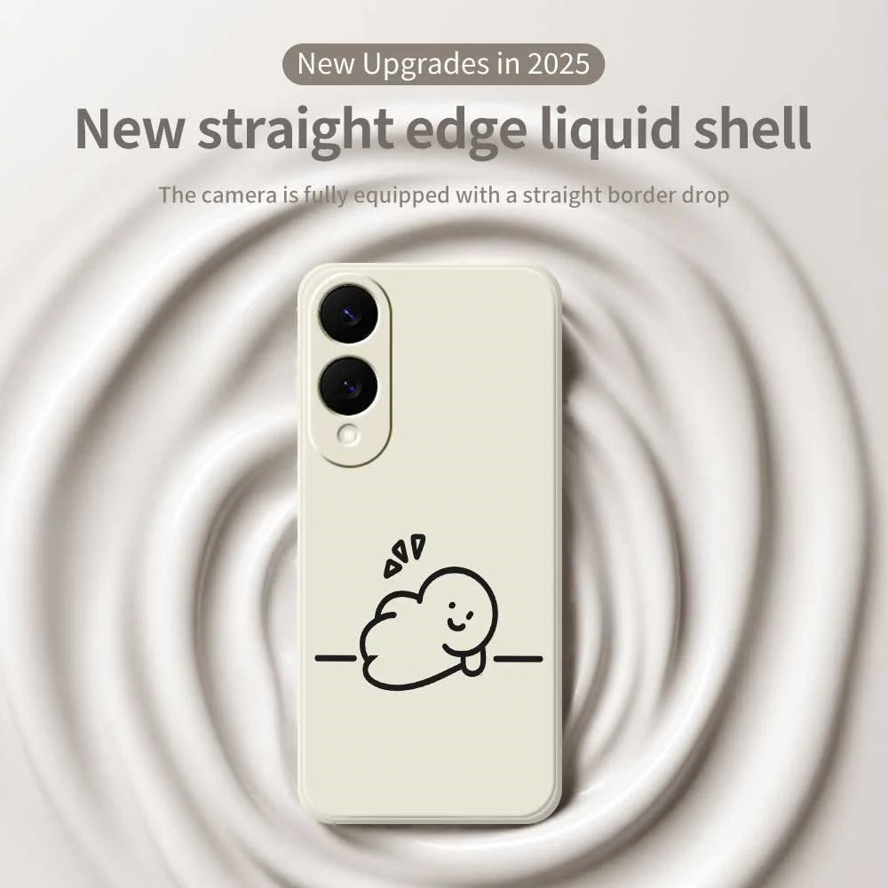 For Samsung Galaxy S25 Edge Case Stick Figure Pattern Printing Straight Edge TPU Phone Back Cover - Beige - 3