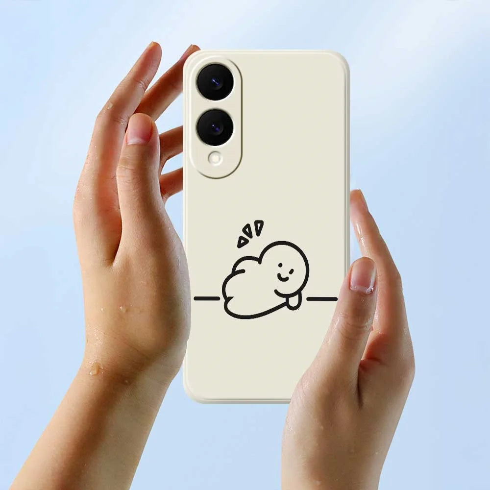 For Samsung Galaxy S25 Edge Case Stick Figure Pattern Printing Straight Edge TPU Phone Back Cover - Beige - 6