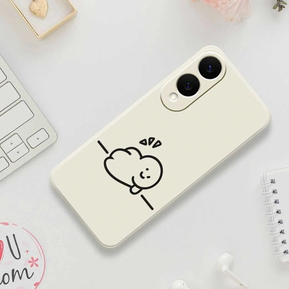 For Samsung Galaxy S25 Edge Case Stick Figure Pattern Printing Straight Edge TPU Phone Back Cover - Beige - 7