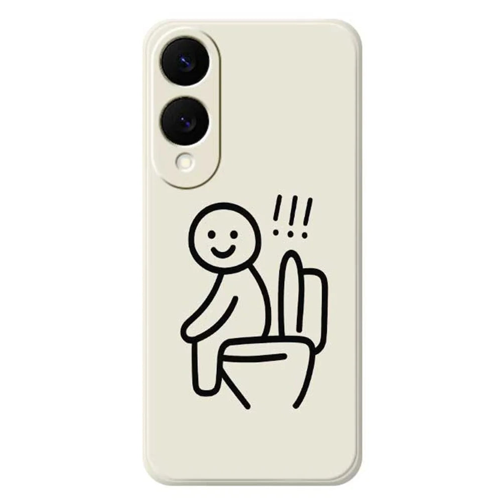 For Samsung Galaxy S25 Edge Case Stickman Toilet Pattern Printing Straight Edge TPU Phone Back Cover - Beige - 1