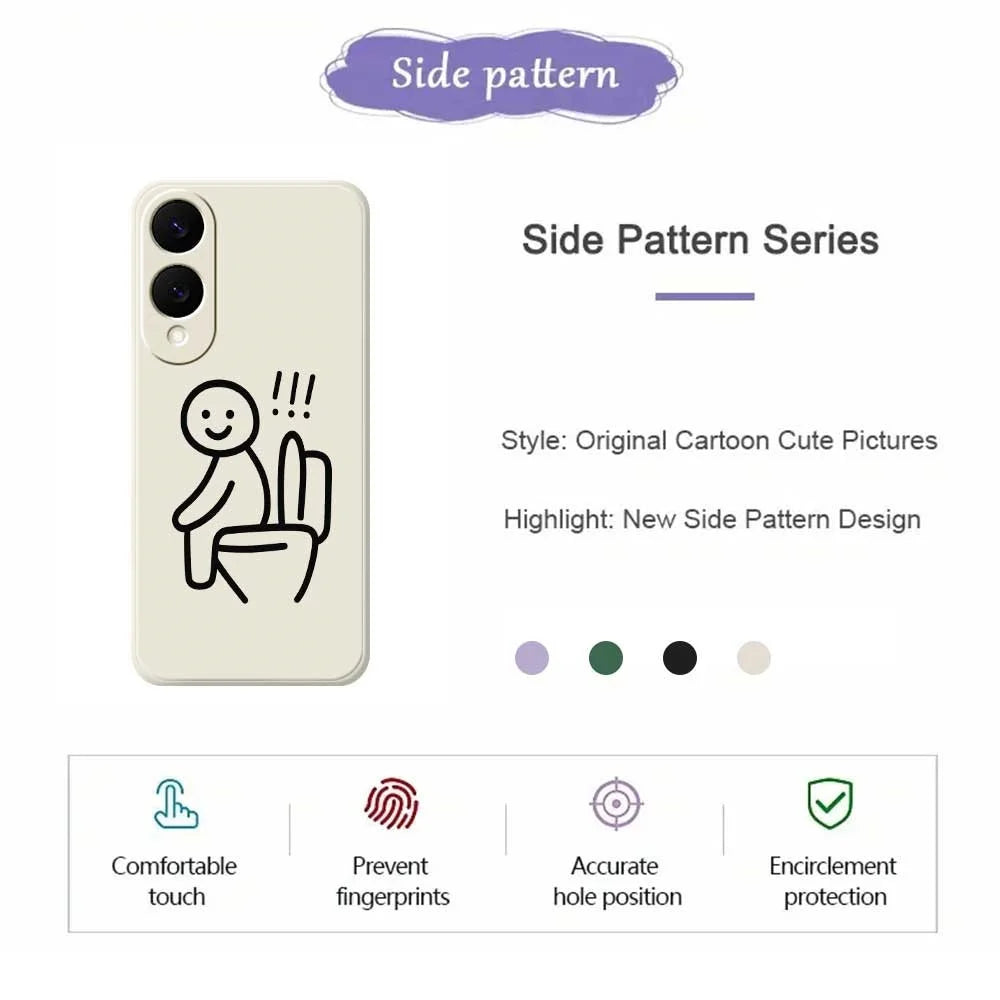 For Samsung Galaxy S25 Edge Case Stickman Toilet Pattern Printing Straight Edge TPU Phone Back Cover - Beige - 2
