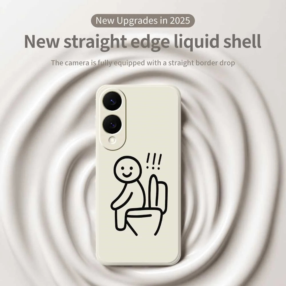 For Samsung Galaxy S25 Edge Case Stickman Toilet Pattern Printing Straight Edge TPU Phone Back Cover - Beige - 3