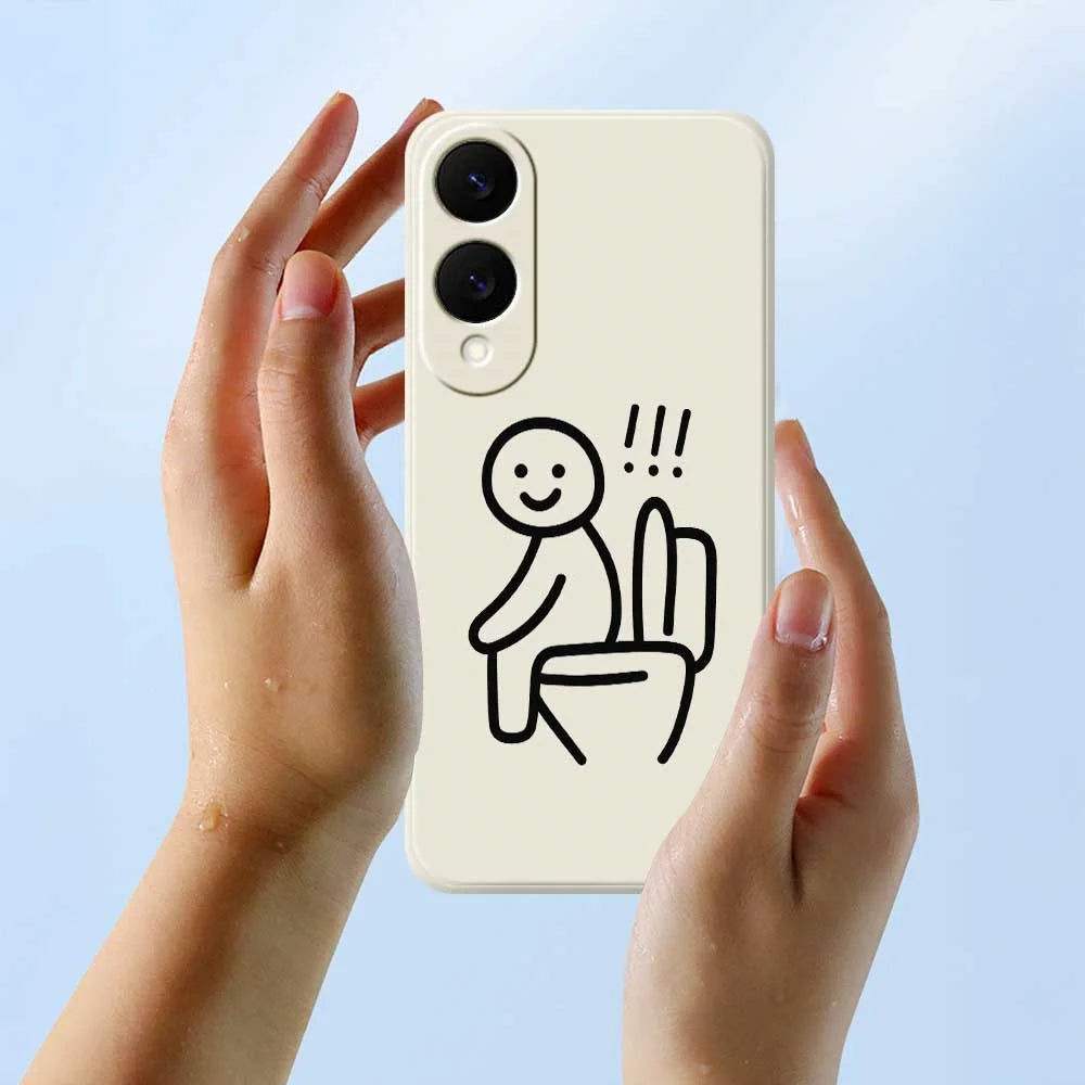 For Samsung Galaxy S25 Edge Case Stickman Toilet Pattern Printing Straight Edge TPU Phone Back Cover - Beige - 6