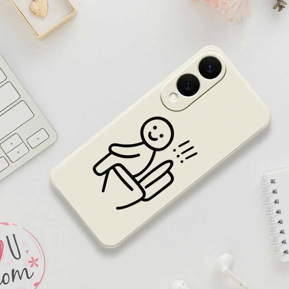 For Samsung Galaxy S25 Edge Case Stickman Toilet Pattern Printing Straight Edge TPU Phone Back Cover - Beige - 7