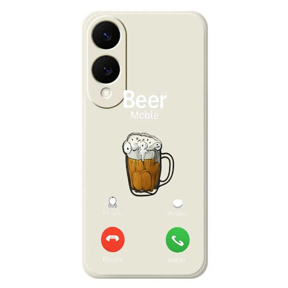 For Samsung Galaxy S25 Edge Case Beer Pattern Printing Straight Edge TPU Phone Back Cover - Beige - 1