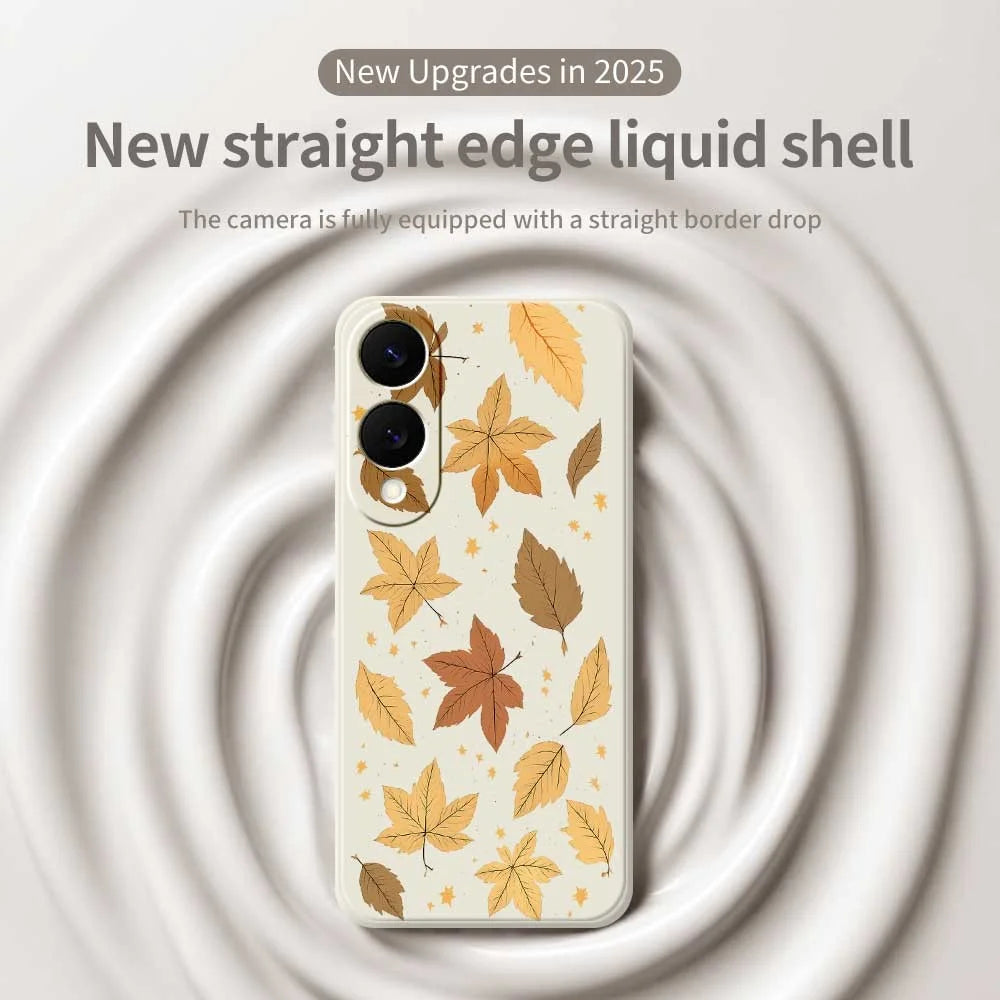For Samsung Galaxy S25 Edge Case Maple Leaves Pattern Printing Straight Edge TPU Phone Back Cover - Beige - 3