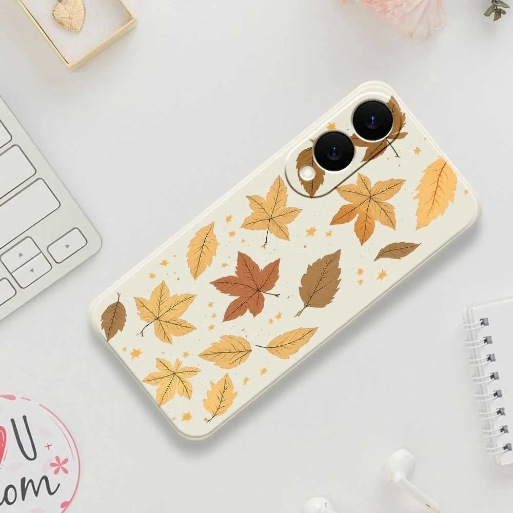 For Samsung Galaxy S25 Edge Case Maple Leaves Pattern Printing Straight Edge TPU Phone Back Cover - Beige - 7