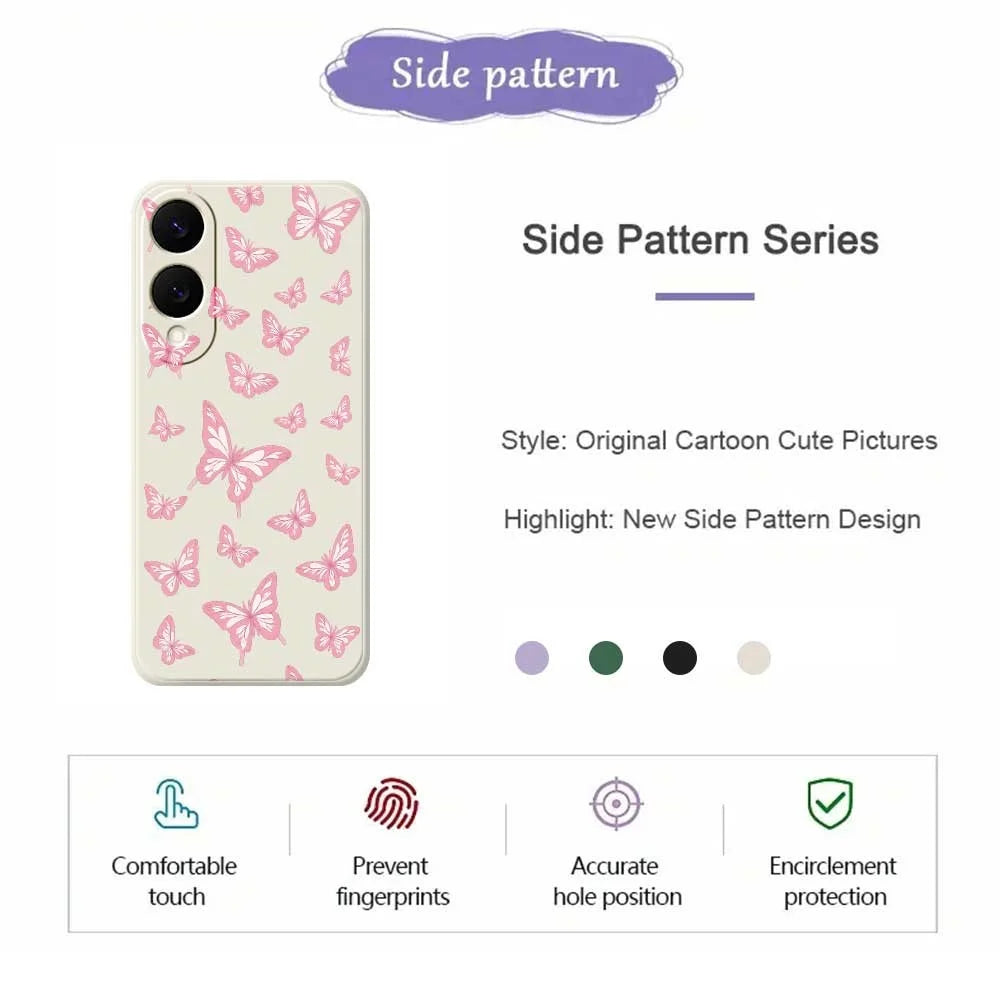 For Samsung Galaxy S25 Edge Case Pink Butterflies Pattern Printing Straight Edge TPU Phone Back Cover - Beige - 2