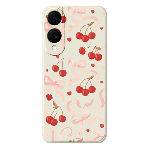 For Samsung Galaxy S25 Edge Case Big Bow Cherry Pattern Printing Straight Edge TPU Phone Back Cover - Beige - 1