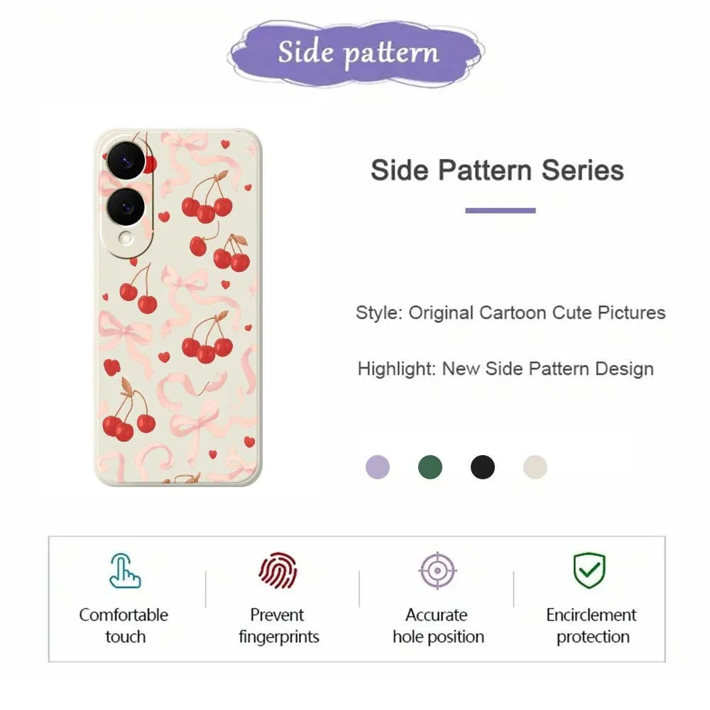 For Samsung Galaxy S25 Edge Case Big Bow Cherry Pattern Printing Straight Edge TPU Phone Back Cover - Beige - 2