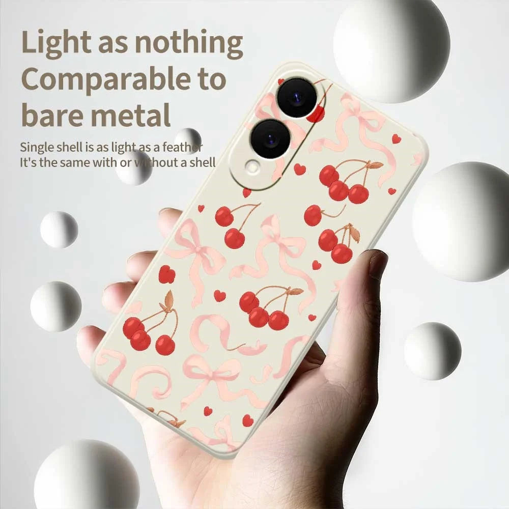 For Samsung Galaxy S25 Edge Case Big Bow Cherry Pattern Printing Straight Edge TPU Phone Back Cover - Beige - 4