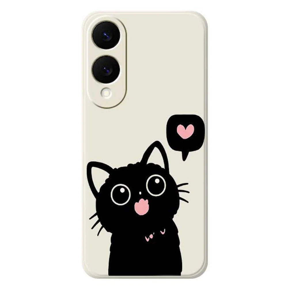 For Samsung Galaxy S25 Edge Case Love Black Cat Pattern Printing Straight Edge TPU Phone Back Cover - Beige - 1