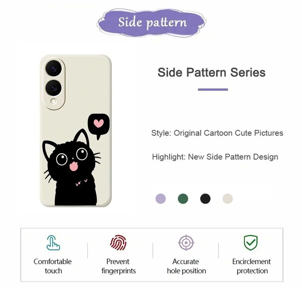 For Samsung Galaxy S25 Edge Case Love Black Cat Pattern Printing Straight Edge TPU Phone Back Cover - Beige - 2