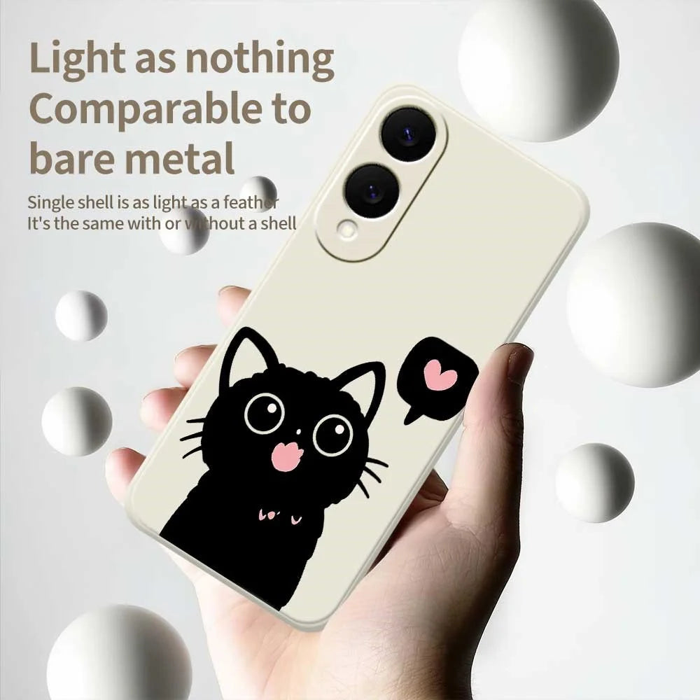 For Samsung Galaxy S25 Edge Case Love Black Cat Pattern Printing Straight Edge TPU Phone Back Cover - Beige - 4
