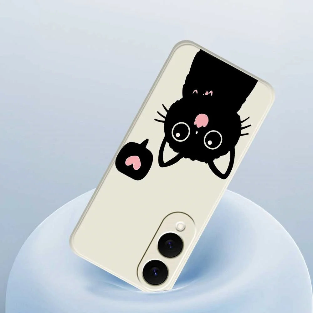 For Samsung Galaxy S25 Edge Case Love Black Cat Pattern Printing Straight Edge TPU Phone Back Cover - Beige - 5