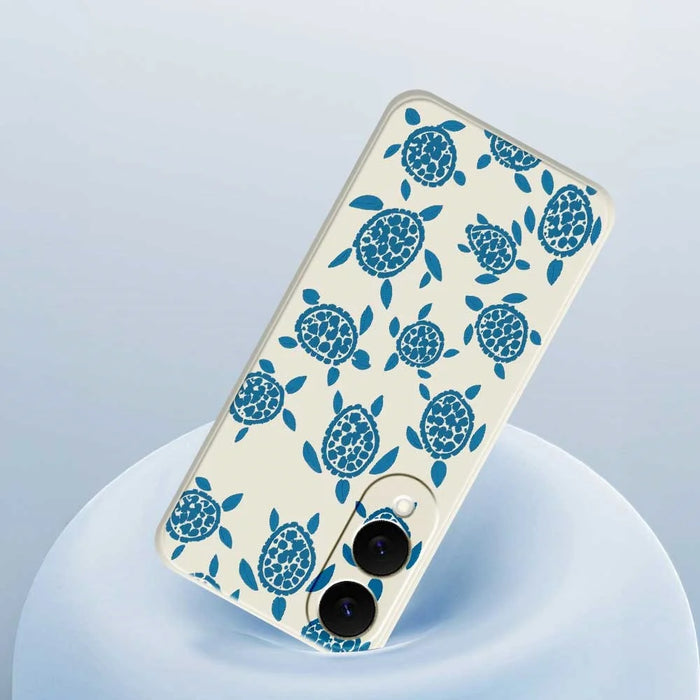 For Samsung Galaxy S25 Edge Case Blue Turtle Pattern Printing Straight Edge TPU Phone Back Cover - Beige - 5